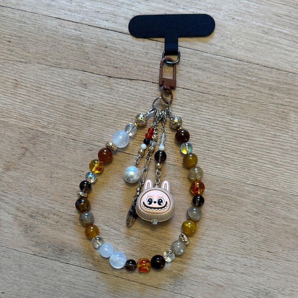 HOMEMADE BY DEE | Toffee Labubu Quartz Phone Charm with Removable Dangles